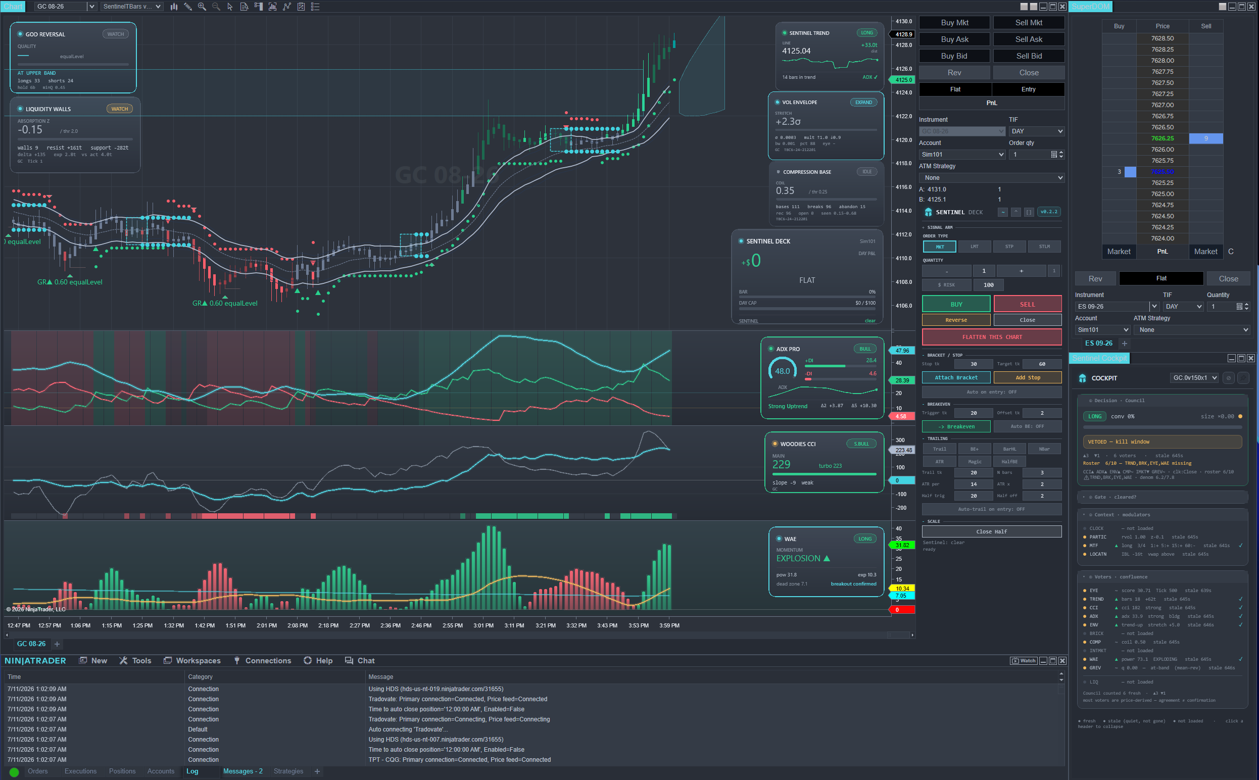 NinjaTrader platform reskinned by Sentinel